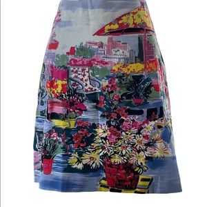 Talbots lined print skirt 14 petite blue background w/watercolor print